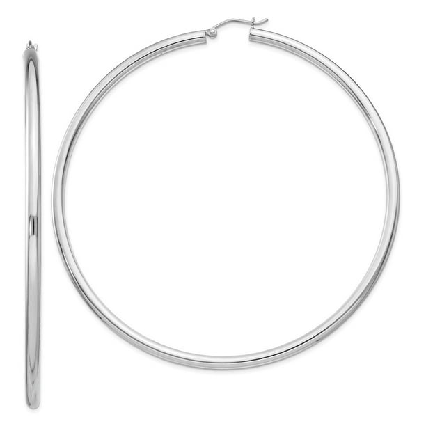 Sterling Silver Rhodium-plated 3mm Round Hoop Earrings Sterling Silver Rhodium-plated 3mm Round Hoop Earrings